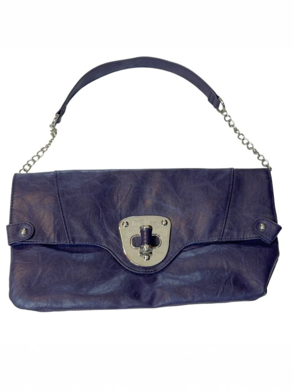 Vintage Inspired Faux Leather Handbag Clutch Purple Silver-tone Hardware